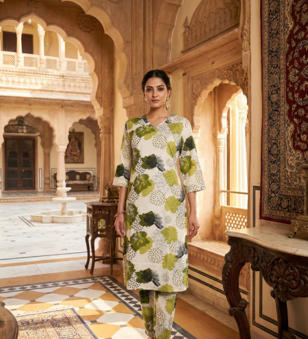 Green Floral Printed Kurta with Pant Set